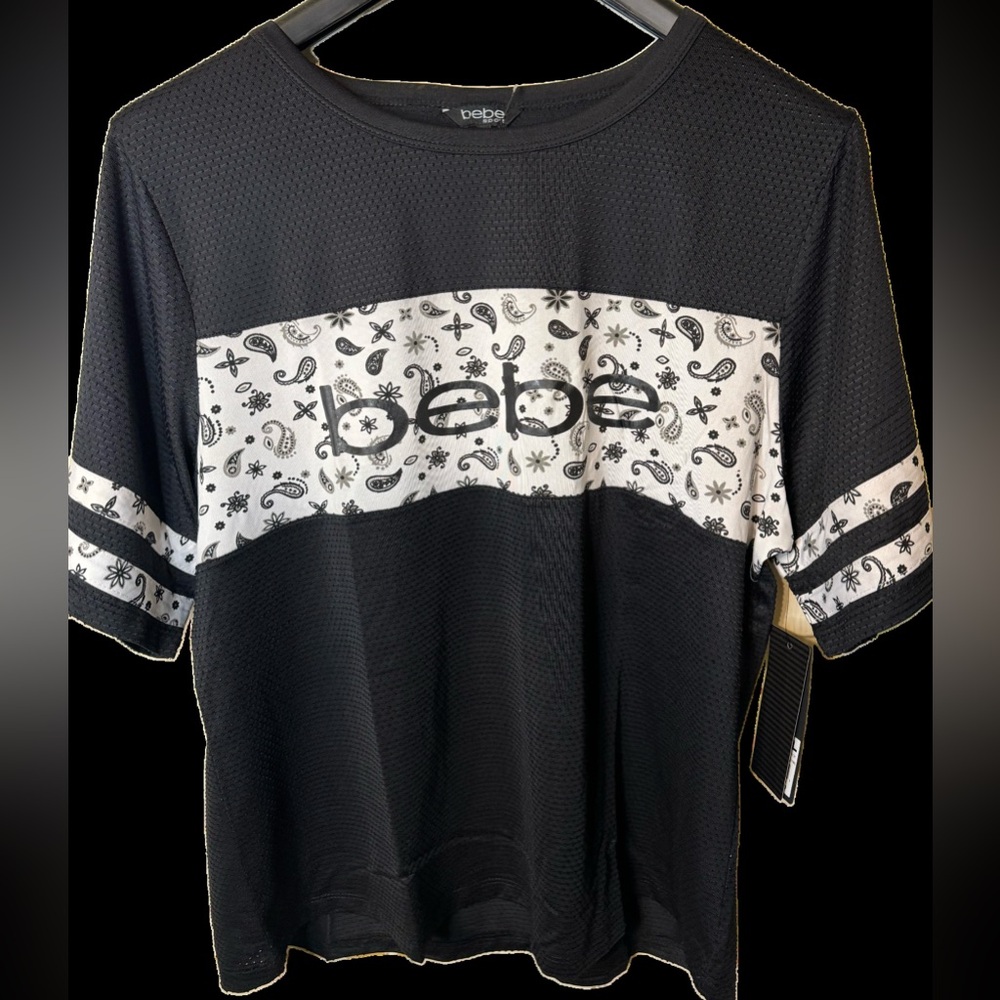 Bebe Sport Black Mesh Paisley Top